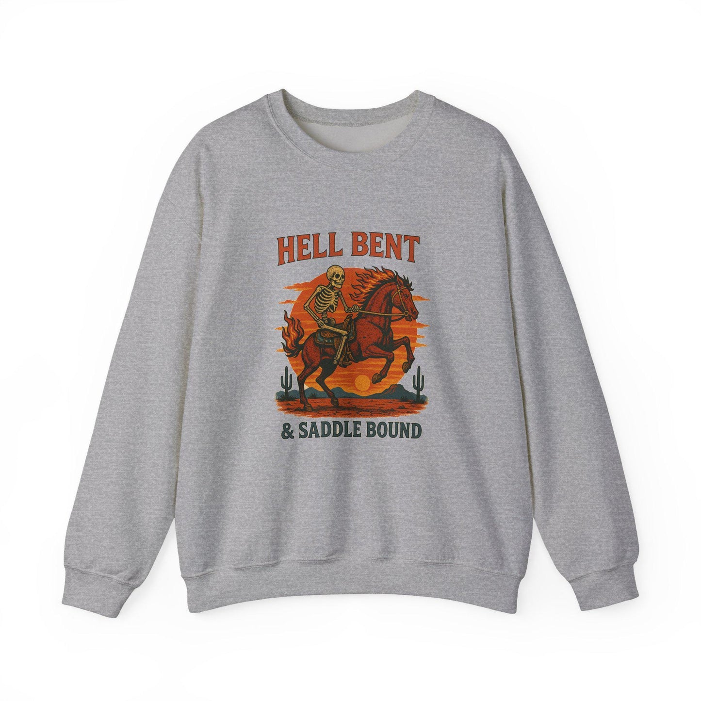 Western hell bent & saddle doubt skeleton cowboy desert png graphic INSTANT digital download for tshirt sublimation or dtf