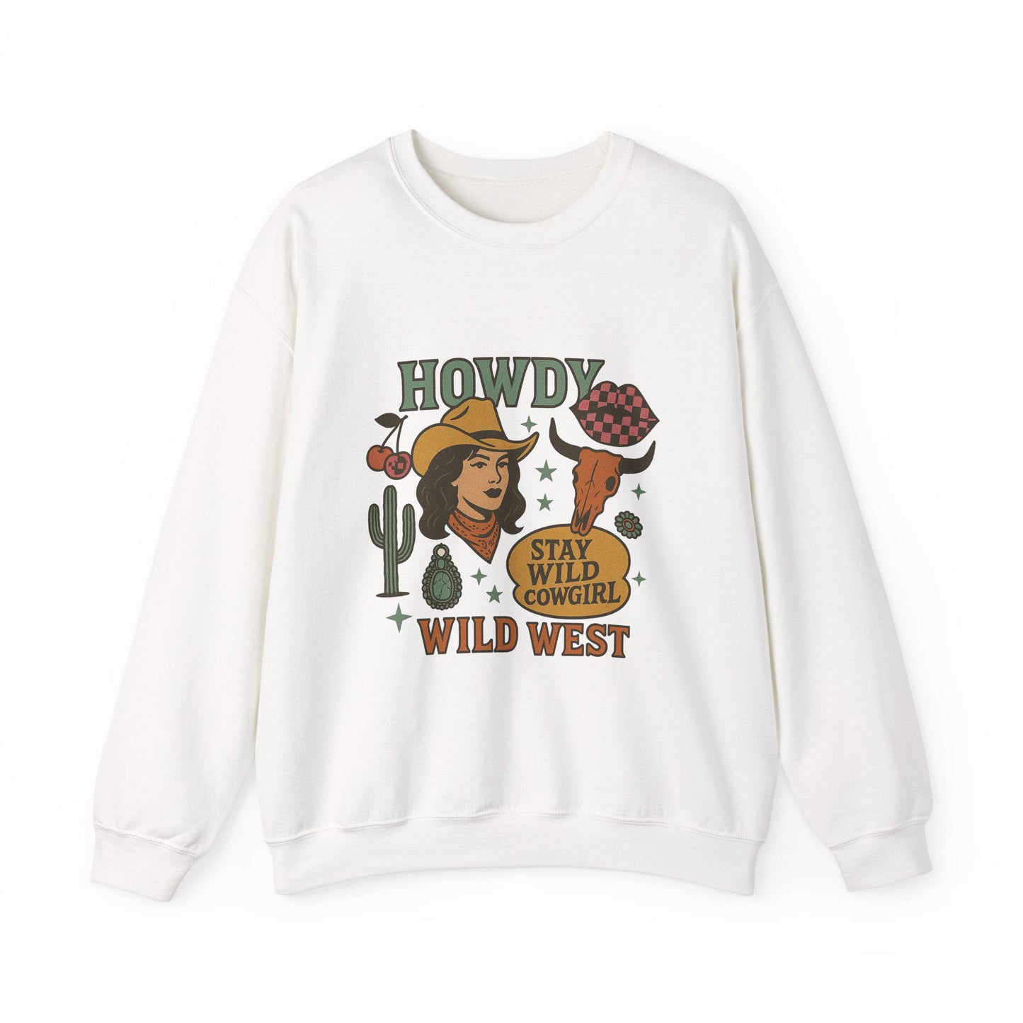 Western cowgirl collage retro cowgirl howdy wild west bull skull turquoise cherry png graphic for sublimation or dtf