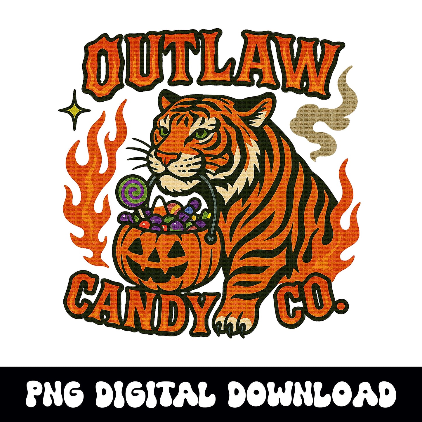 Edgy western tiger "outlaw candy co" Halloween PNG graphic INSTANT digital download for tshirt sublimation or dtf