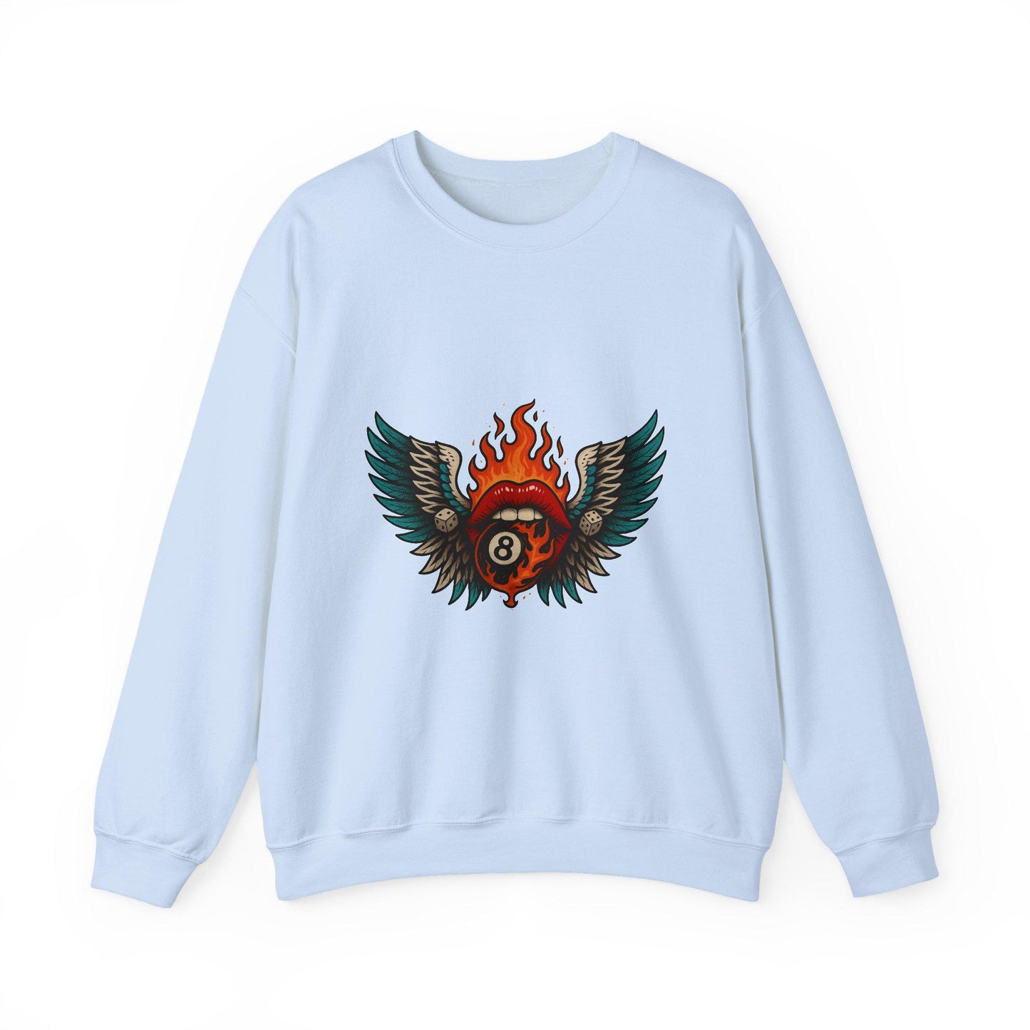 Flaming 8ball mouth and wing PNG graphic INSTANT digital download for tshirt sublimation or dtf