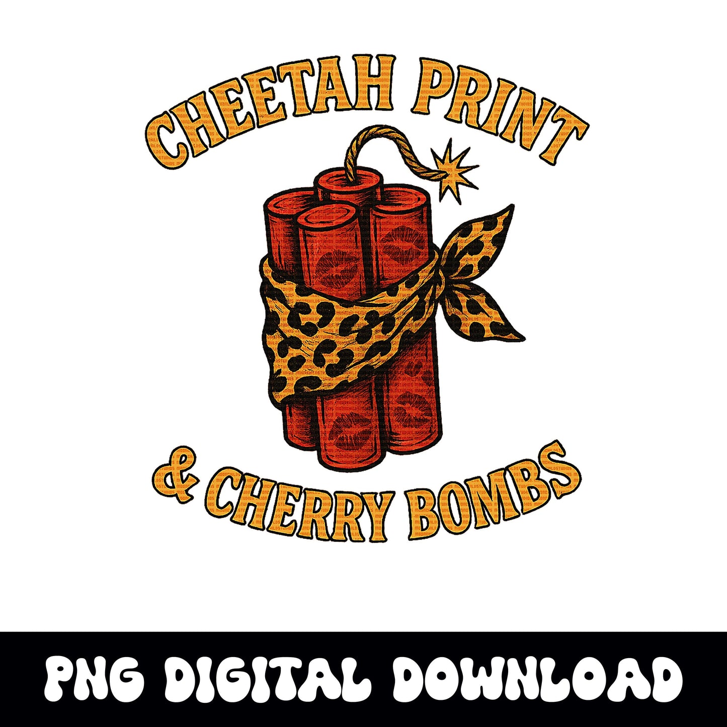 Cheetah print and cherry bombs PNG graphic INSTANT digital download for tshirt sublimation or dtf