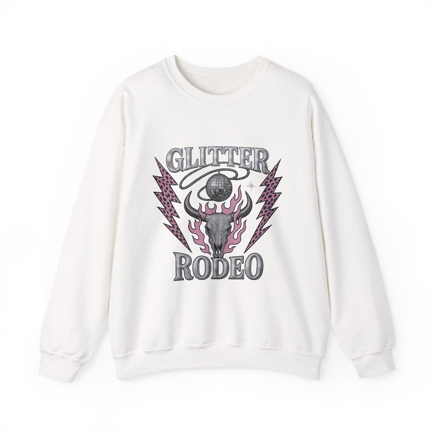 Western "Glitter Rodeo" bull skull disco lightning flame PNG graphic INSTANT digital download for tshirt sublimation or dtf