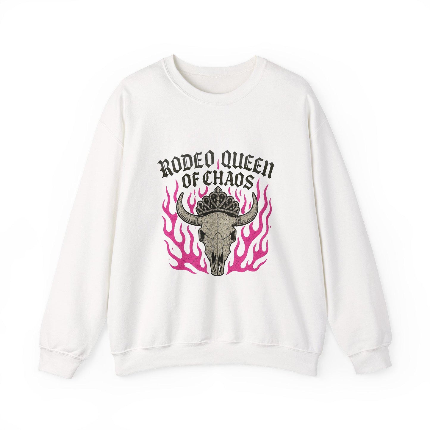Edgy western "rodeo queen of chaos" flaming crowned bull skull PNG graphic INSTANT digital download for tshirt sublimation or dtf
