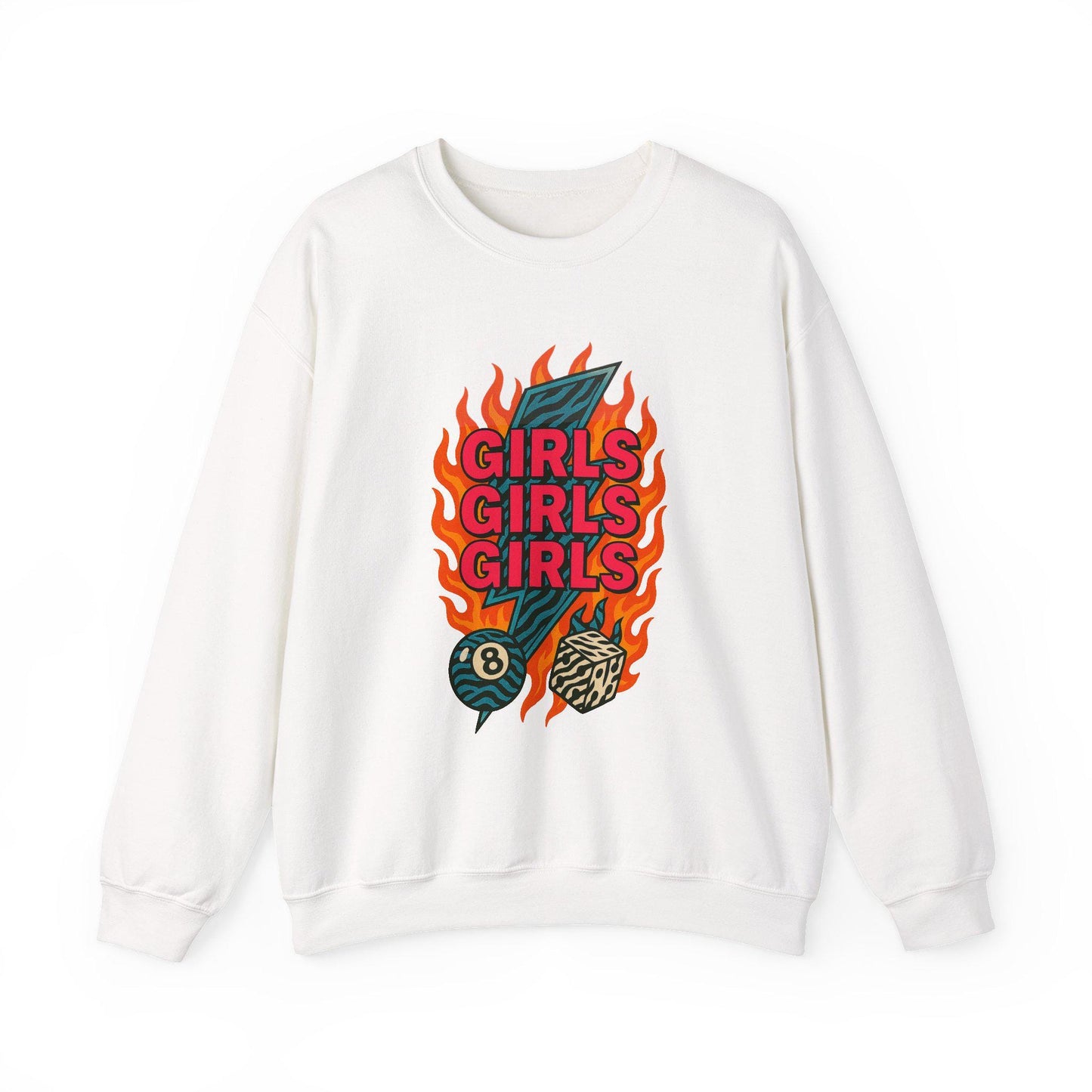 girls girls girls rock and roll zebra print lightning bolt flaming dice 8ball PNG INSTANT digital download for tshirt sublimation or dtf