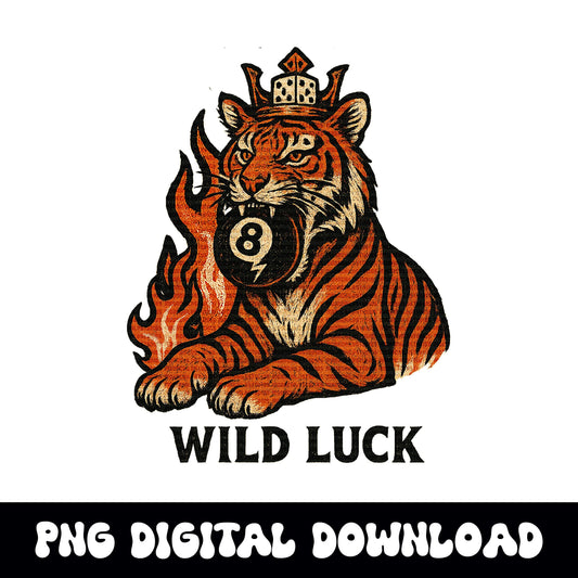 Grungy edgy Wild luck flaming 8ball tiger PNG graphic INSTANT digital download for tshirt sublimation or dtf