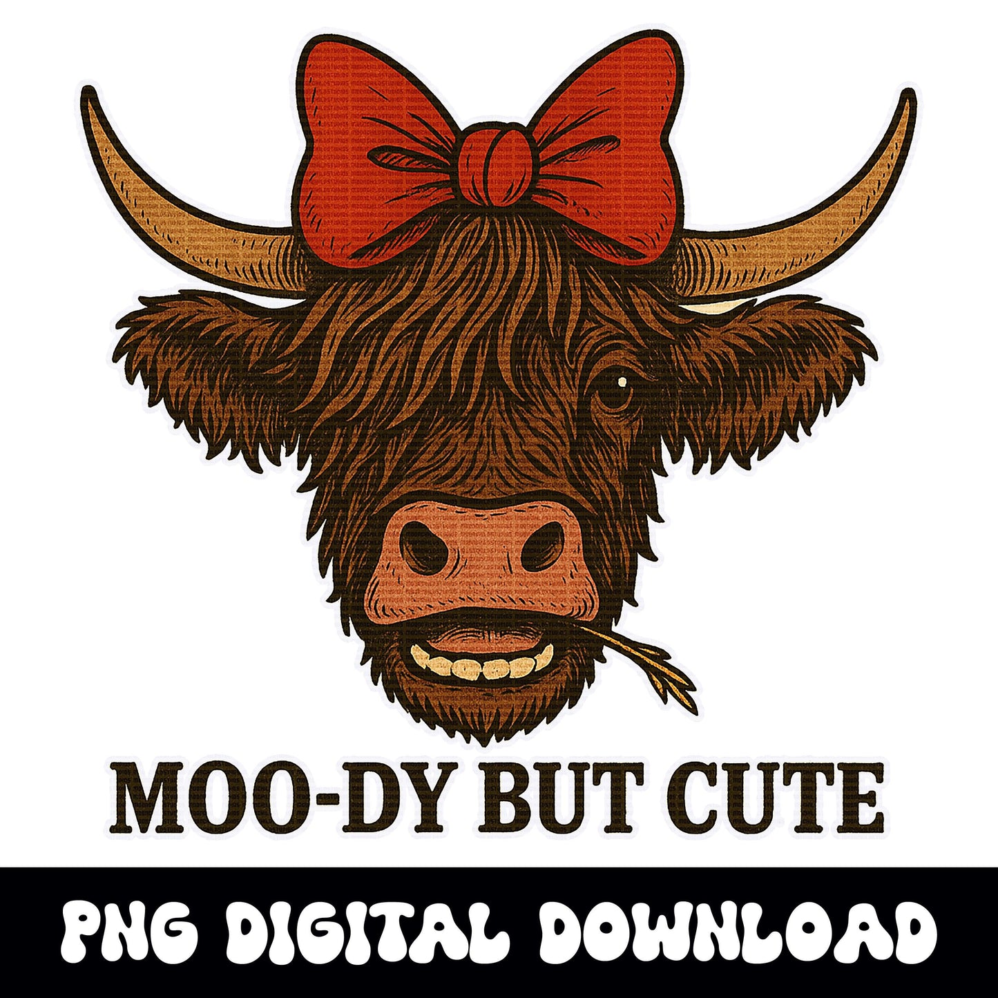 Kids moody but cute farm cow with bow graphic design digital download for sublimation or dtf