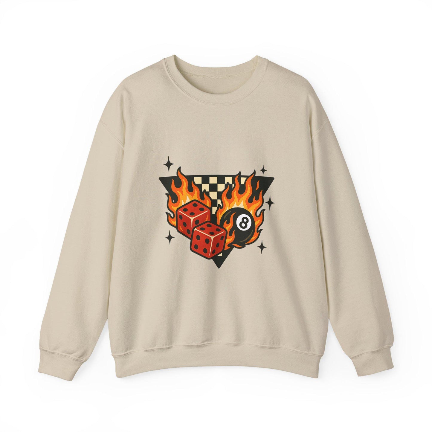 Trendy flaming dice 8ball checkered PNG graphic INSTANT digital download for tshirt sublimation or dtf