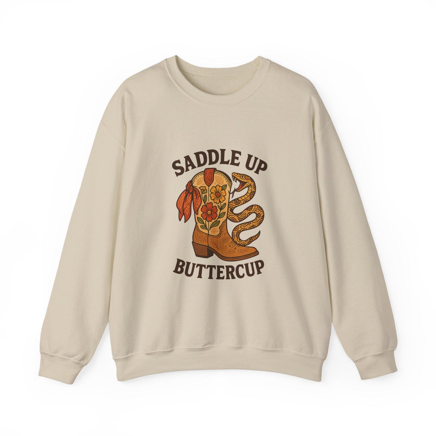 Western "Saddle up, buttercup" floral cowgirl boot & snake PNG instant digital download for tshirt sublimation or dtf