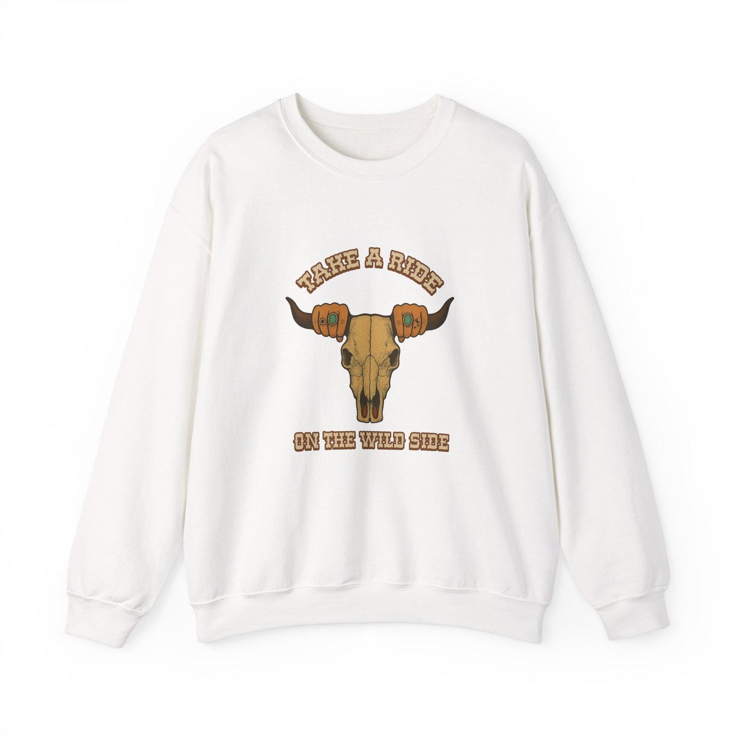 Western "take a ride on the wild side" cowgirl bull skull png graphic digital download for tshirt sublimation or dtf