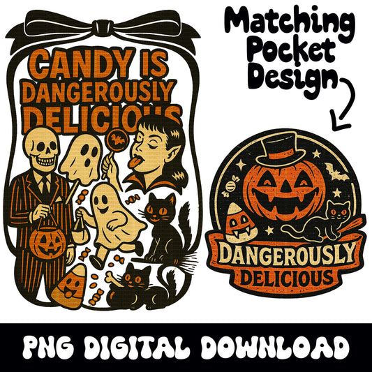 Vintage halloween vampire candy skull ghost PNG graphic with matching logo digital downloads for tshirt sublimation or dtf