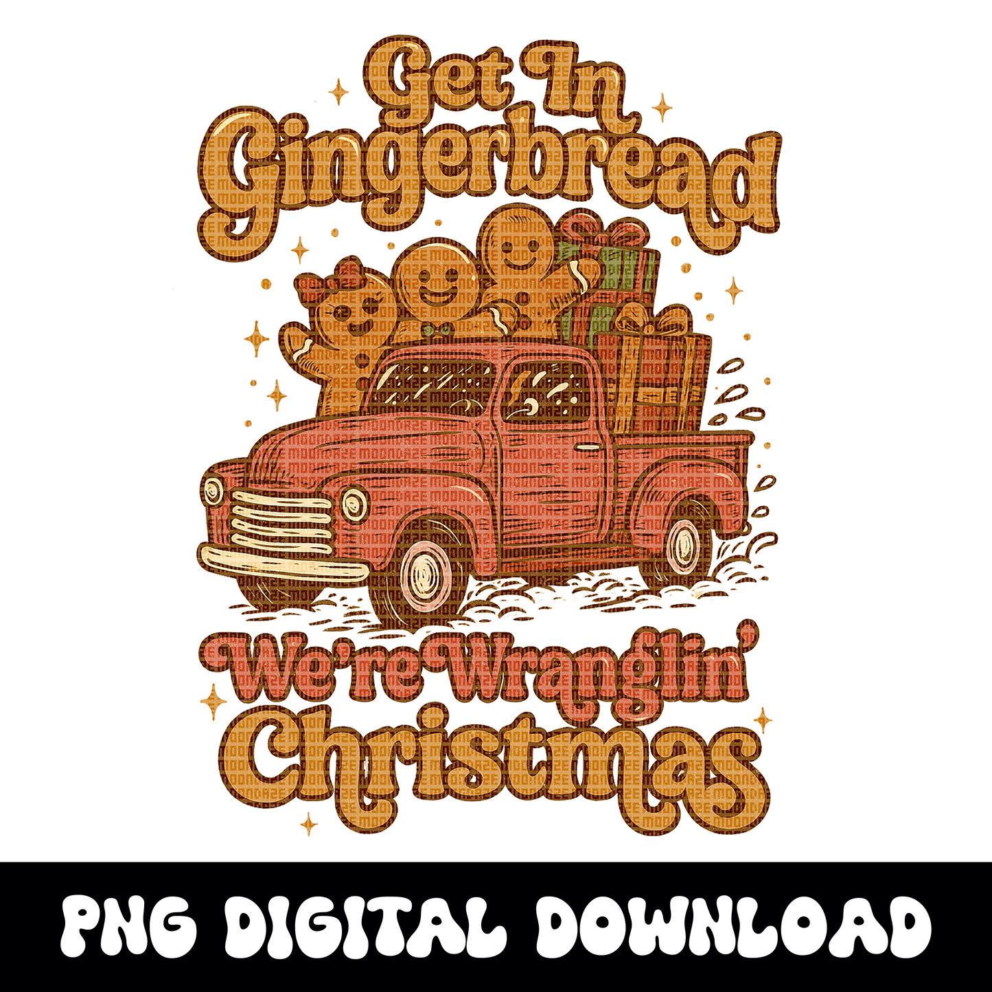 Gingerbread Christmas PNG | Western Christmas Truck Graphic | Retro Gingerbread Cookies Shirt Design | Wranglin Christmas PNG