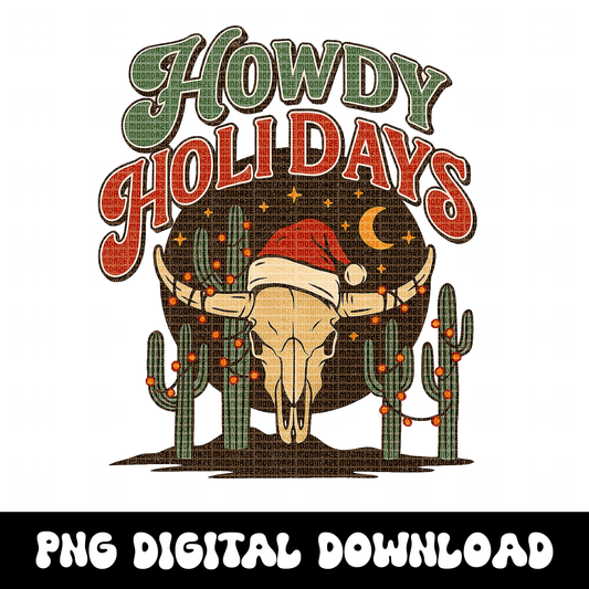 Howdy Holidays PNG | Western Christmas graphic | Desert Cactus Holiday Shirt Design | Retro Country Christmas PNG | Cowgirl Christmas PNG