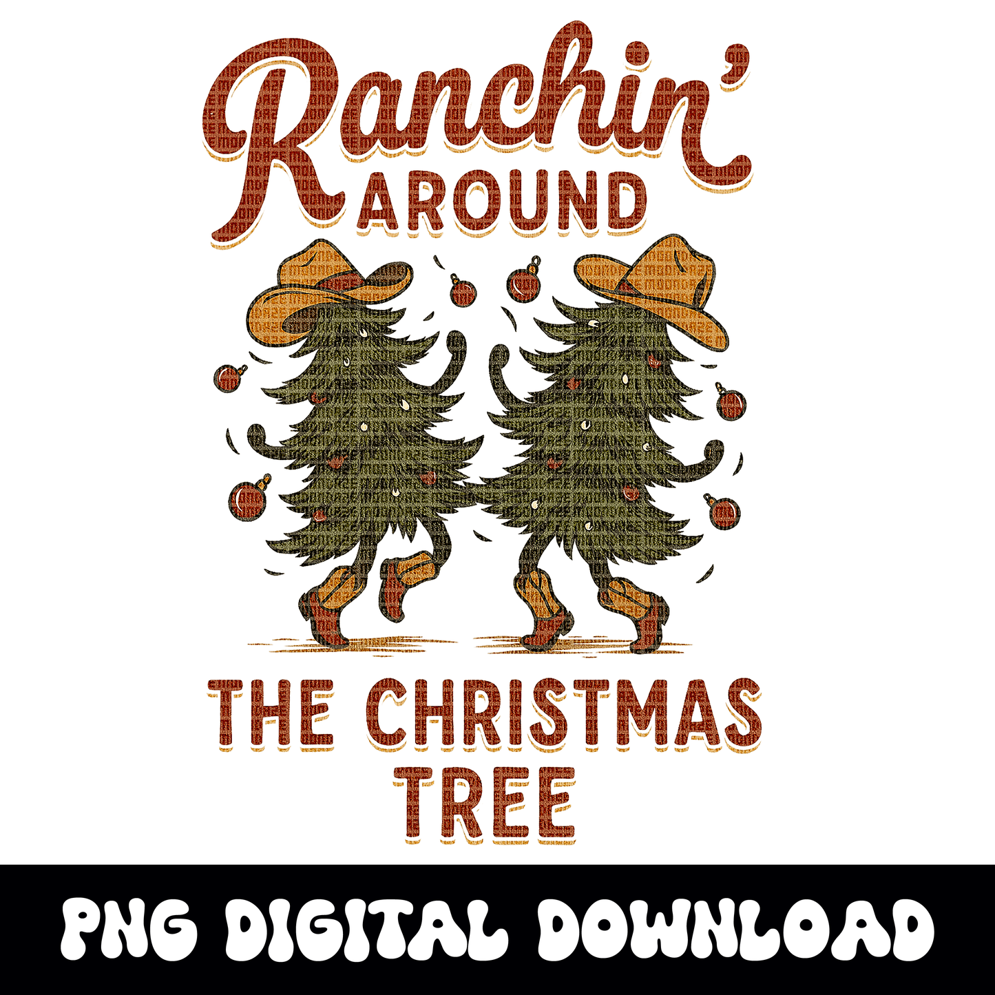 Western Sublimation Christmas Tree PNG | Cowboy Christmas  Graphic | Retro Country Holiday Shirt Design | Rustic PNG Digital Download