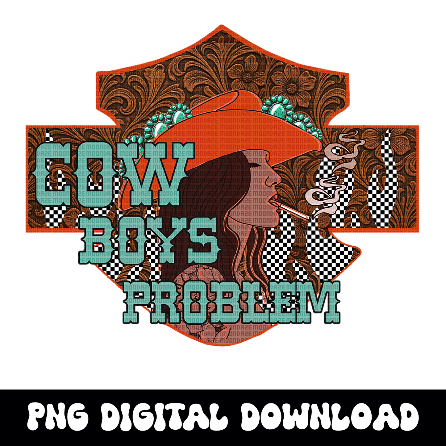 Cowboys Problem PNG | Western Cowgirl Graphic | Tooled Leather Biker Design | Digital Download