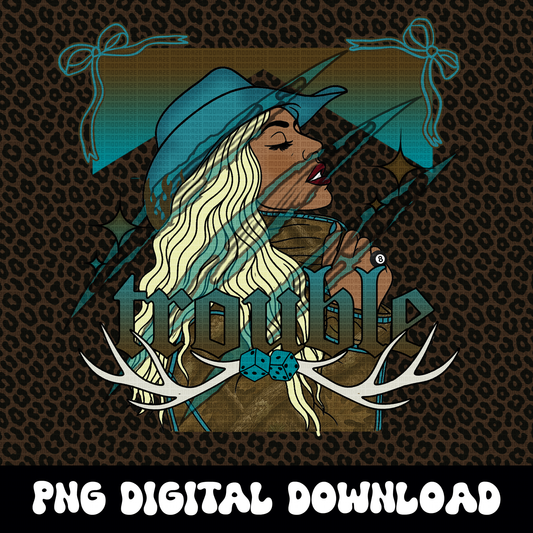 Edgy Western PNG | Grunge Cowgirl Yallternative Graphic | Camo Deer Antler Design
