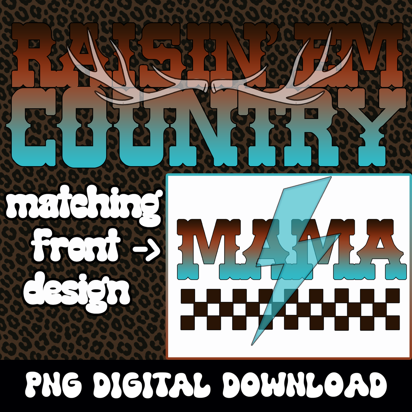 Country Mama PNG | Turquoise Lightning Bolt Graphic (Digital Download)